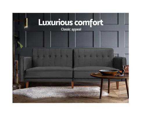 Sofa Bed Lounge 3 Seater Futon Couch Recline Chair Wood 195cm Velvet Dark Grey