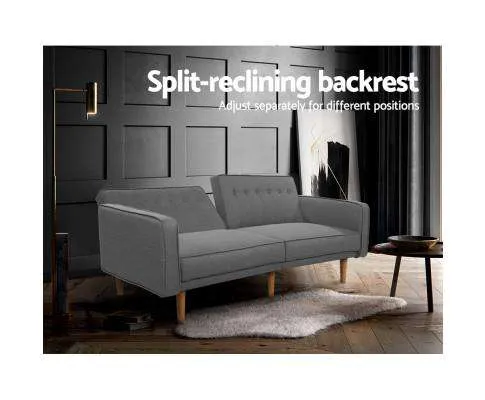 Sofa Bed Lounge 3 Seater Futon Couch Recline Chair Wooden 195cm Fabric