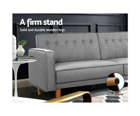 Sofa Bed Lounge 3 Seater Futon Couch Recline Chair Wooden 195cm Fabric