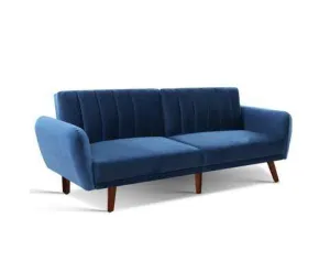 Sofa Bed Lounge 3 Seater Futon Couch Recline Chair Wooden 207cm Velvet - Blue