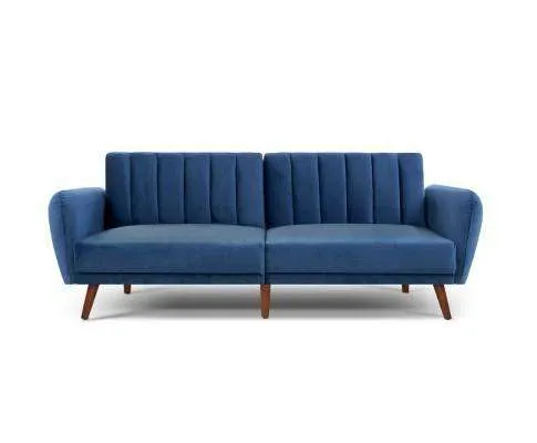 Sofa Bed Lounge 3 Seater Futon Couch Recline Chair Wooden 207cm Velvet - Blue
