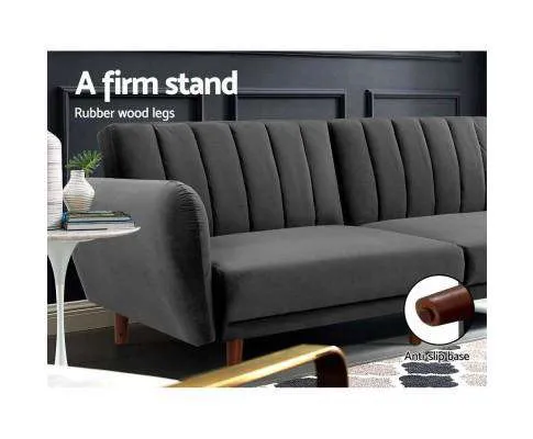 Sofa Bed Lounge 3 Seater Futon Couch Recline Chair Wooden 207cm Velvet - Dark rey