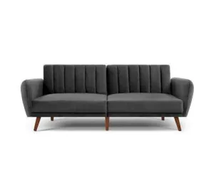 Sofa Bed Lounge 3 Seater Futon Couch Recline Chair Wooden 207cm Velvet - Dark rey