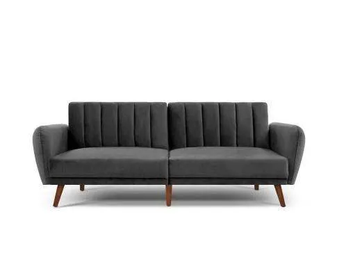 Sofa Bed Lounge 3 Seater Futon Couch Recline Chair Wooden 207cm Velvet - Dark rey