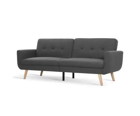 Sofa Bed Lounge Set Couch Futon 3 Seater Fabric Reliner 197cm Dark Grey