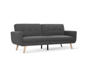 Sofa Bed Lounge Set Couch Futon 3 Seater Fabric Reliner 197cm Dark Grey
