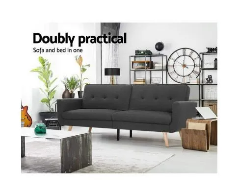 Sofa Bed Lounge Set Couch Futon 3 Seater Fabric Reliner 197cm Dark Grey