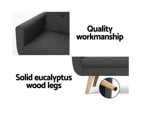 Sofa Bed Lounge Set Couch Futon 3 Seater Fabric Reliner 197cm Dark Grey