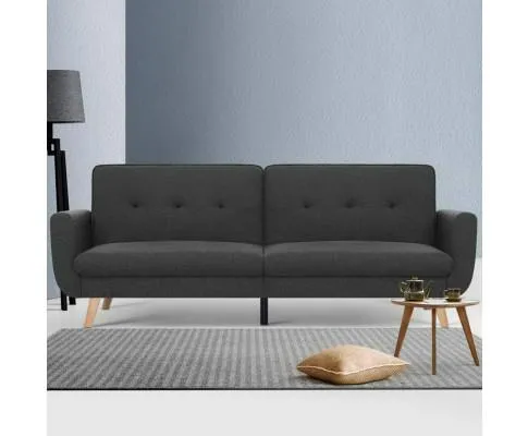 Sofa Bed Lounge Set Couch Futon 3 Seater Fabric Reliner 197cm Dark Grey