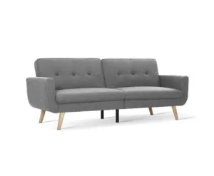 Sofa Bed Lounge Set Couch Futon 3 Seater Fabric Reliner 197cm Grey