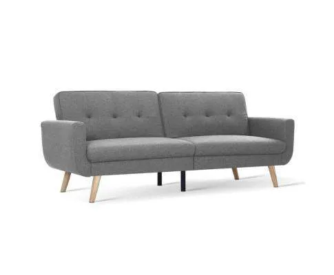 Sofa Bed Lounge Set Couch Futon 3 Seater Fabric Reliner 197cm Grey
