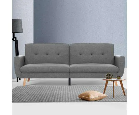 Sofa Bed Lounge Set Couch Futon 3 Seater Fabric Reliner 197cm Grey