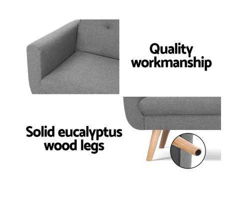 Sofa Bed Lounge Set Couch Futon 3 Seater Fabric Reliner 197cm Grey