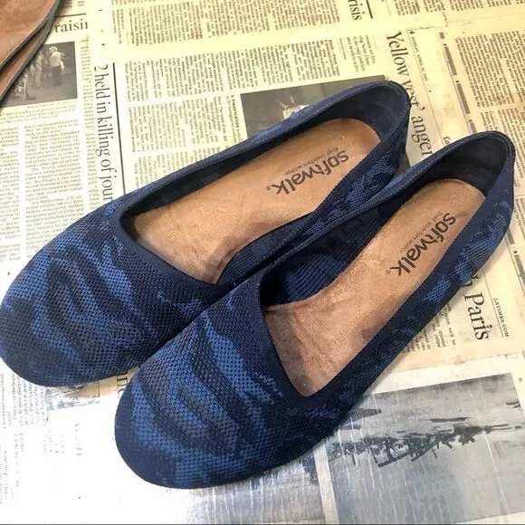 SOFTWALK SICILY COMFORT ROUND TOE WOVEN BALLET WIDE SLIP ON FLATS BLUE CAMO 11W