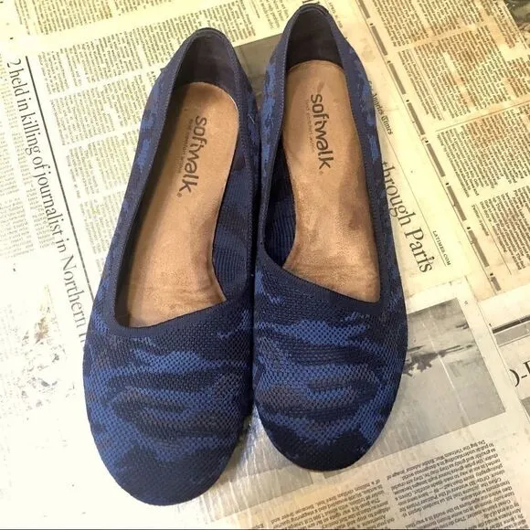 SOFTWALK SICILY COMFORT ROUND TOE WOVEN BALLET WIDE SLIP ON FLATS BLUE CAMO 11W