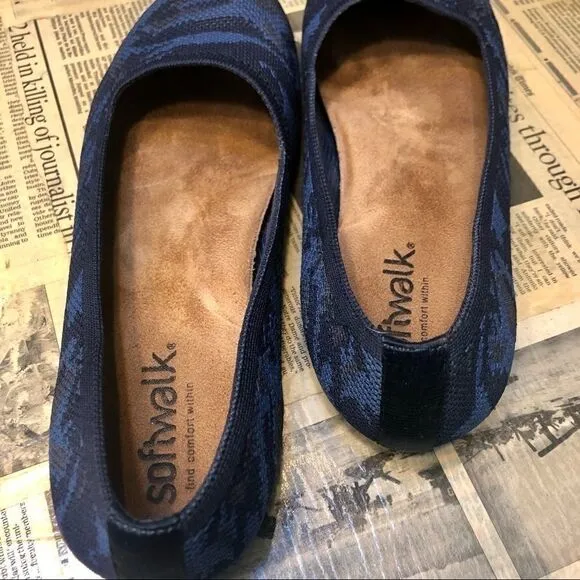 SOFTWALK SICILY COMFORT ROUND TOE WOVEN BALLET WIDE SLIP ON FLATS BLUE CAMO 11W