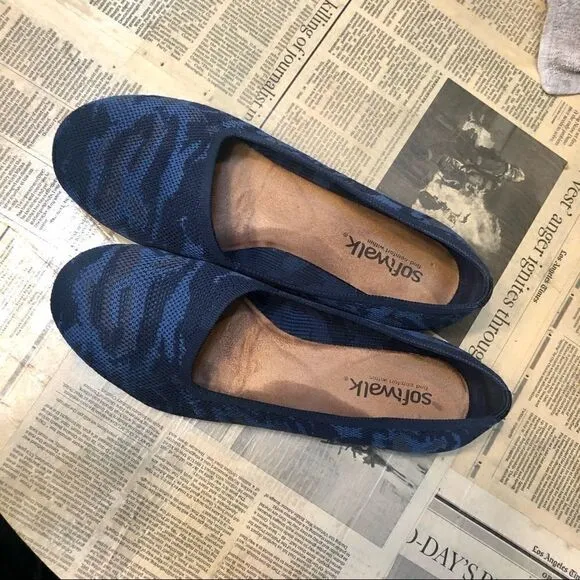SOFTWALK SICILY COMFORT ROUND TOE WOVEN BALLET WIDE SLIP ON FLATS BLUE CAMO 11W