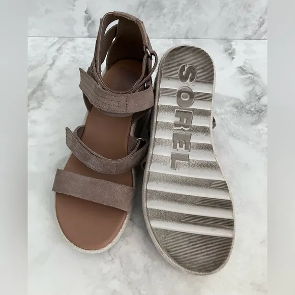 SOREL Cameron Wedge Multi-Strap Espadrilles Omega Taupe Sea Salt Size 6.5