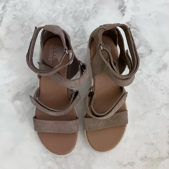 SOREL Cameron Wedge Multi-Strap Espadrilles Omega Taupe Sea Salt Size 6.5