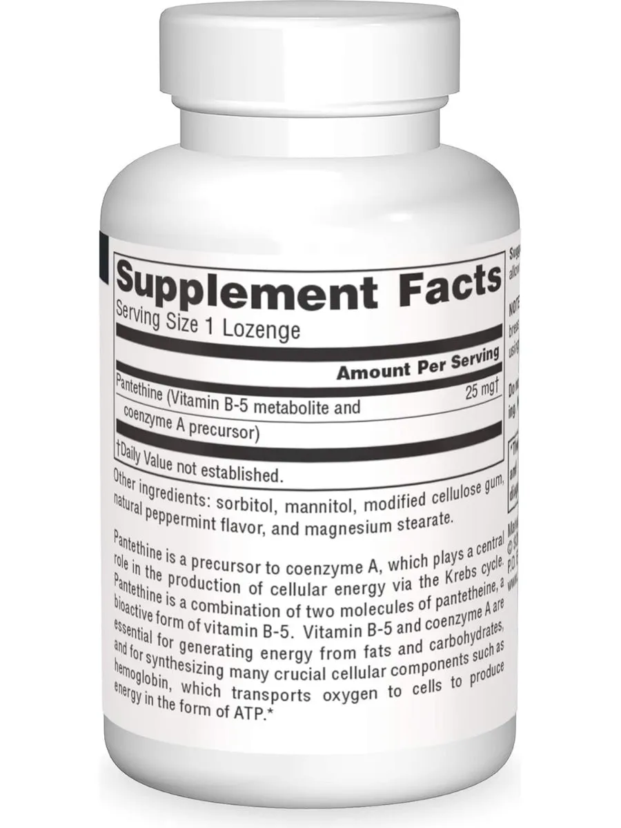 Source Naturals, Pantethine Vitamin B 5 Coenzyme Precursor, 25mg, 60 lozenges