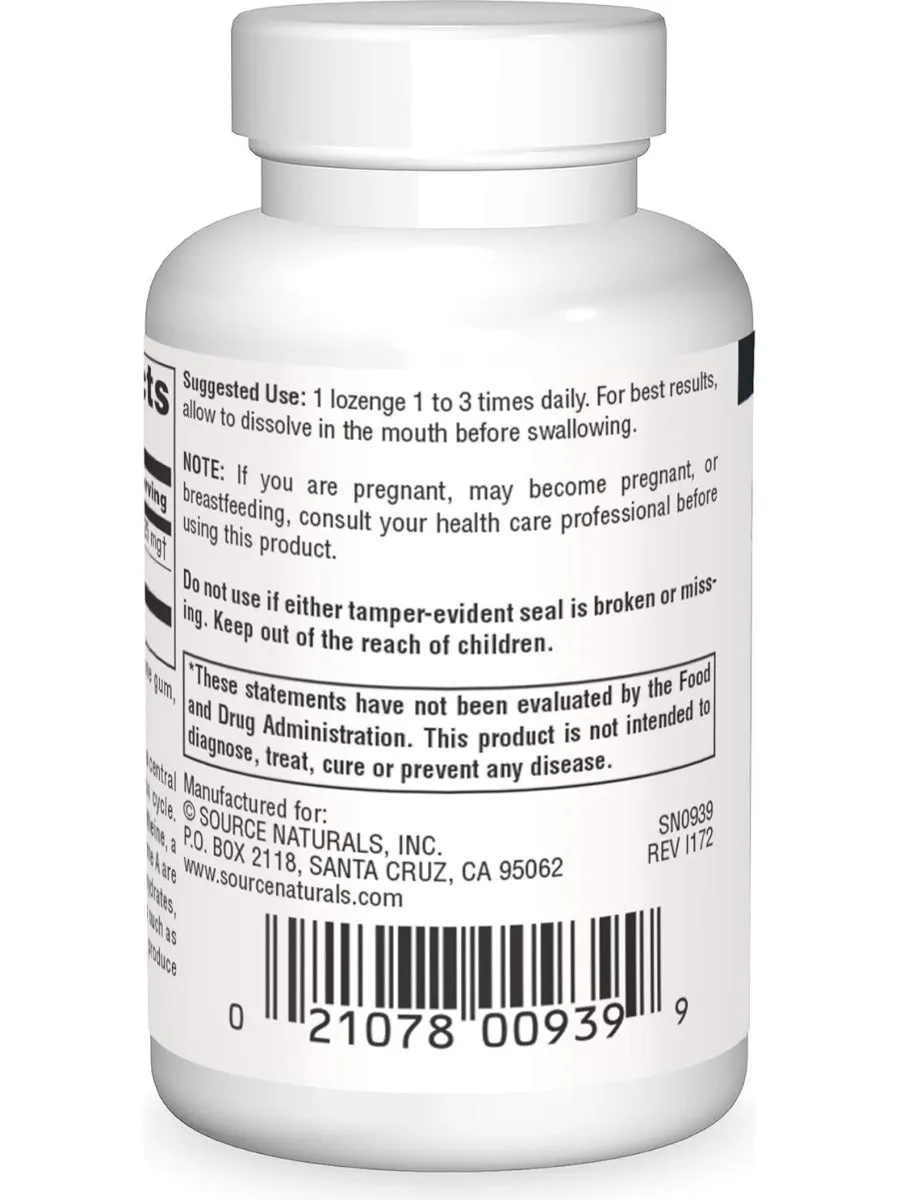 Source Naturals, Pantethine Vitamin B 5 Coenzyme Precursor, 25mg, 60 lozenges