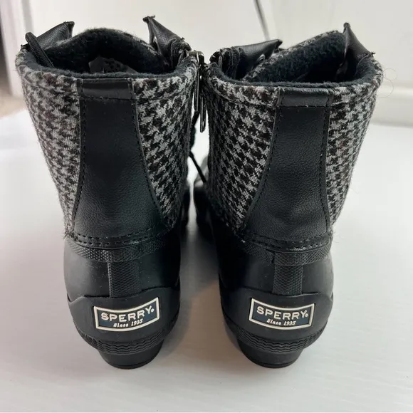 Sperry Boots womens 6 Syren Gulf Tailored Duck Rain Boots Plaid Black Grey