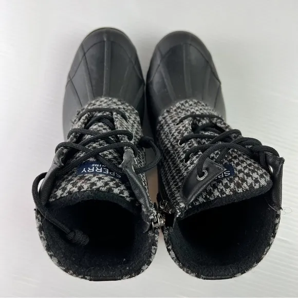 Sperry Boots womens 6 Syren Gulf Tailored Duck Rain Boots Plaid Black Grey