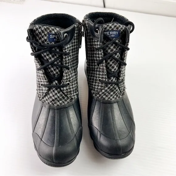 Sperry Boots womens 6 Syren Gulf Tailored Duck Rain Boots Plaid Black Grey