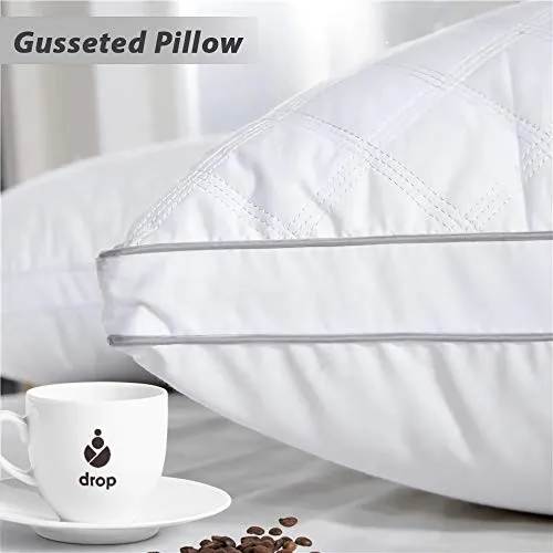 Standard Pillows for Sleeping 2 Pack Gusseted Bed Pillow, 20x26 Soft Hotel Pillow for Side and Back Sleeper, Plush Fiber Breathable Cotton Cover Full Pillow Set of 2 (Standard Size)