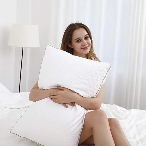 Standard Pillows for Sleeping 2 Pack Gusseted Bed Pillow, 20x26 Soft Hotel Pillow for Side and Back Sleeper, Plush Fiber Breathable Cotton Cover Full Pillow Set of 2 (Standard Size)