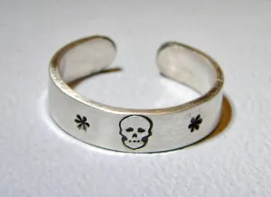 Sterling Silver Adjustable Finger Ring with Skull Design