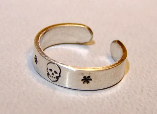 Sterling Silver Adjustable Finger Ring with Skull Design