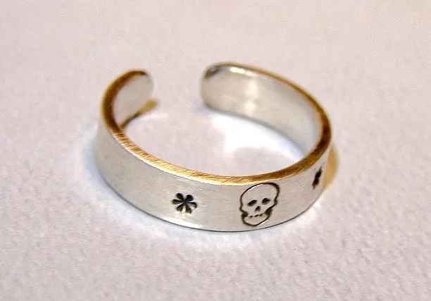 Sterling Silver Adjustable Finger Ring with Skull Design