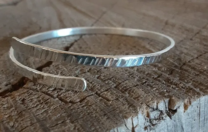 Sterling silver dainty bangle hammered and adjustable
