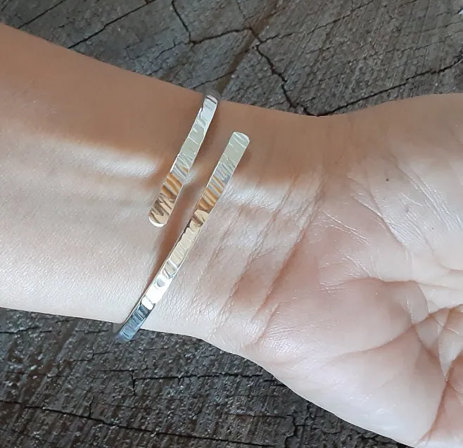 Sterling silver dainty bangle hammered and adjustable