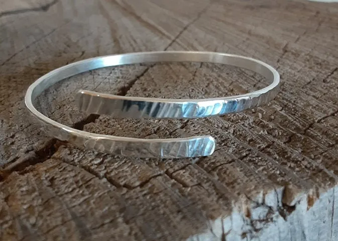 Sterling silver dainty bangle hammered and adjustable