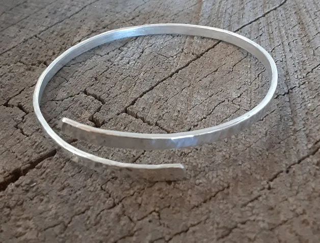 Sterling silver dainty bangle hammered and adjustable