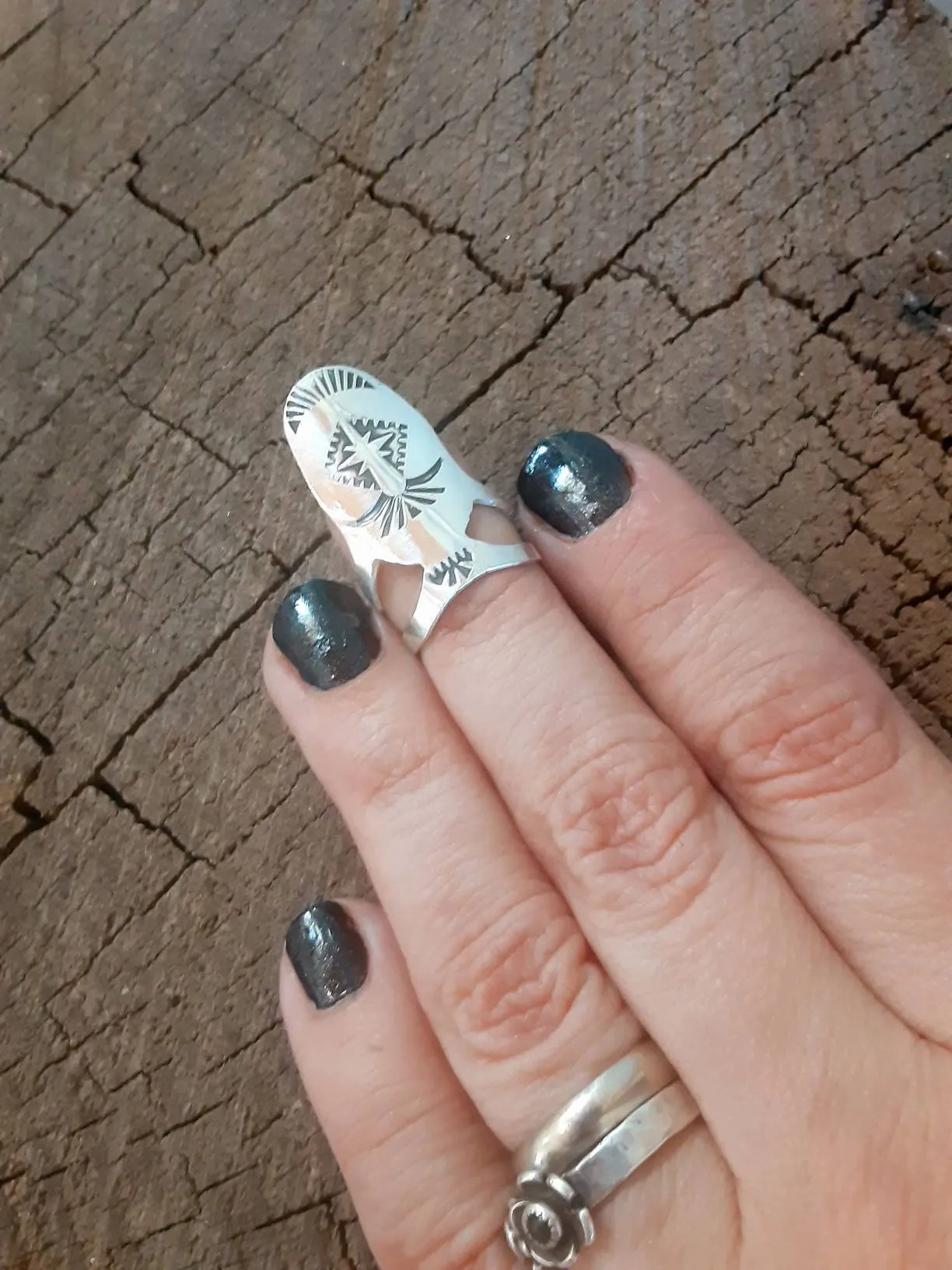 Sterling silver finger nail ring - midi ring or finger pick - nail armor ring - adjustable ring