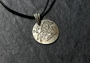 Sterling silver horse and moon guitar pick with trees