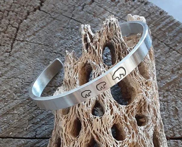 Sterling silver mama bear and cubs cuff bracelet