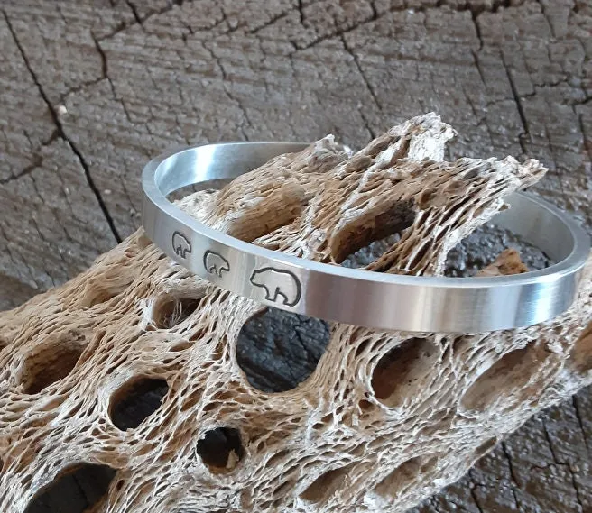 Sterling silver mama bear and cubs cuff bracelet