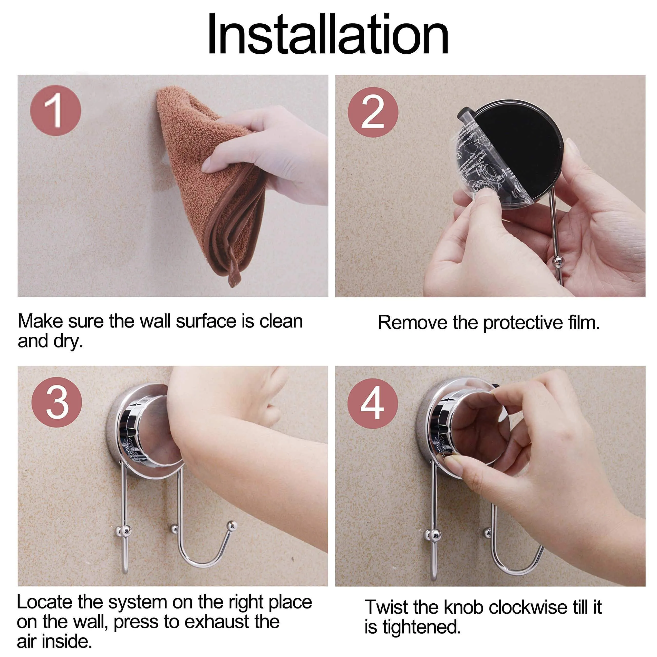 Suction Cup Hook,OKOMATCH Chrome Adhesive Vacuum Wall Mount Stainless Steel Holder Storage Hanger,Heavy Duty,Repeated Use - 2Pcs/Pack