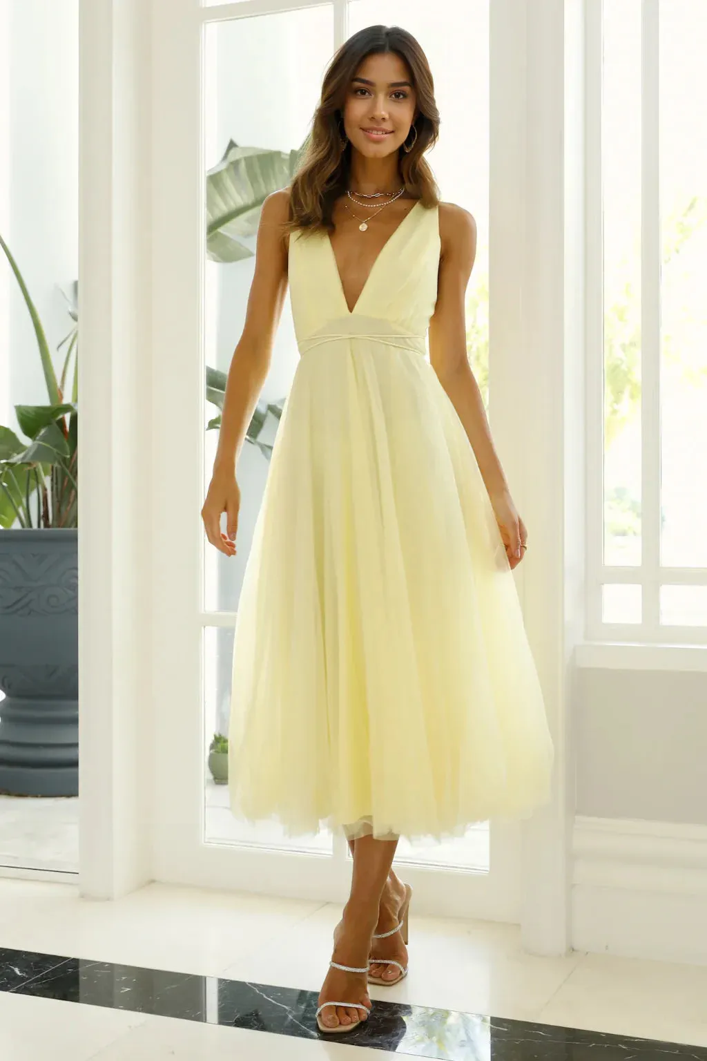 Summer Cinderella Midi Dress Lemon