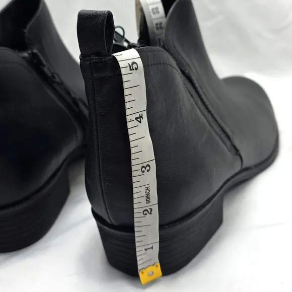 Sun   Stone cadee Faux Leather Womens 10 Stylish Black ankle Boot Almond Toe Nib