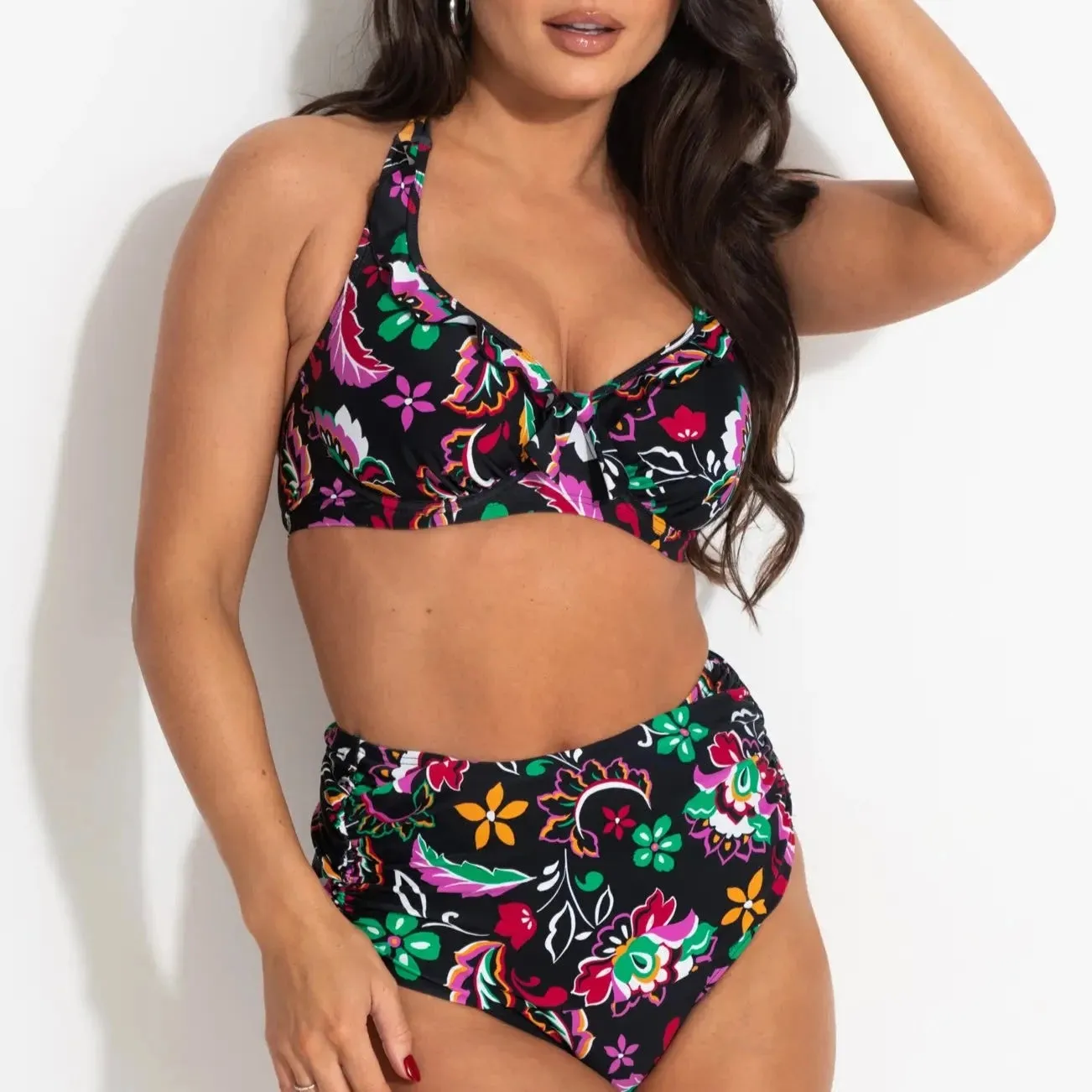 Sunshine Halter Bikini Top In Black Multi - Pour Moi