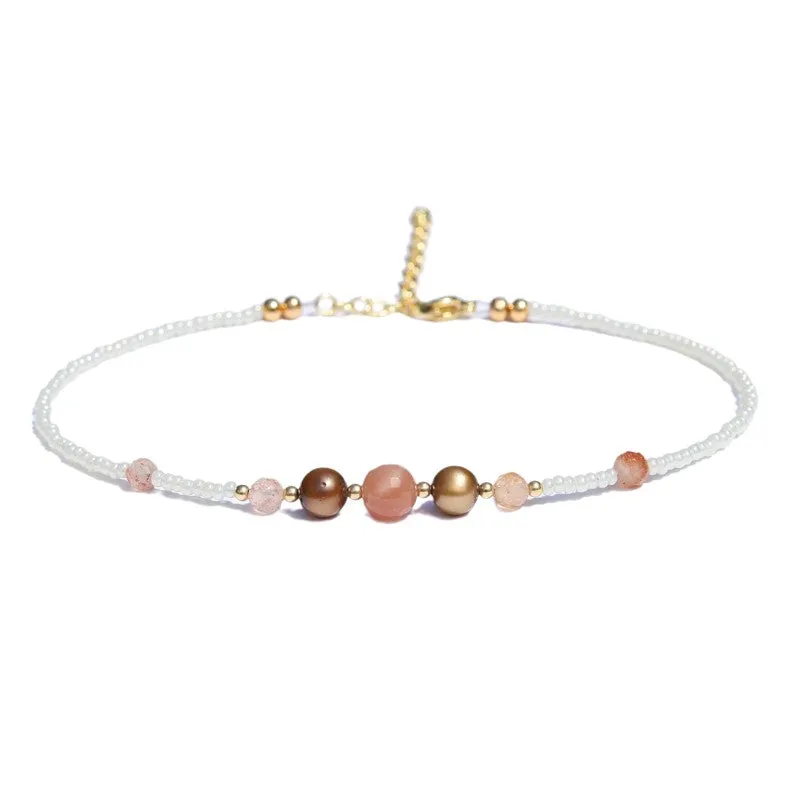 Sunstone and Pearl Anklet