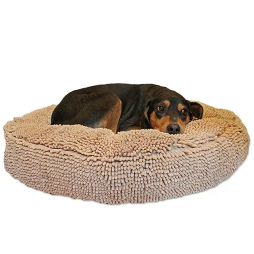 Super Snoozer Microfiber Chenille Round Dog Bed — Beige