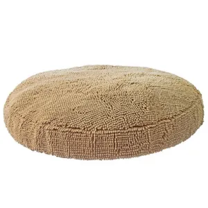 Super Snoozer Microfiber Chenille Round Dog Bed — Beige