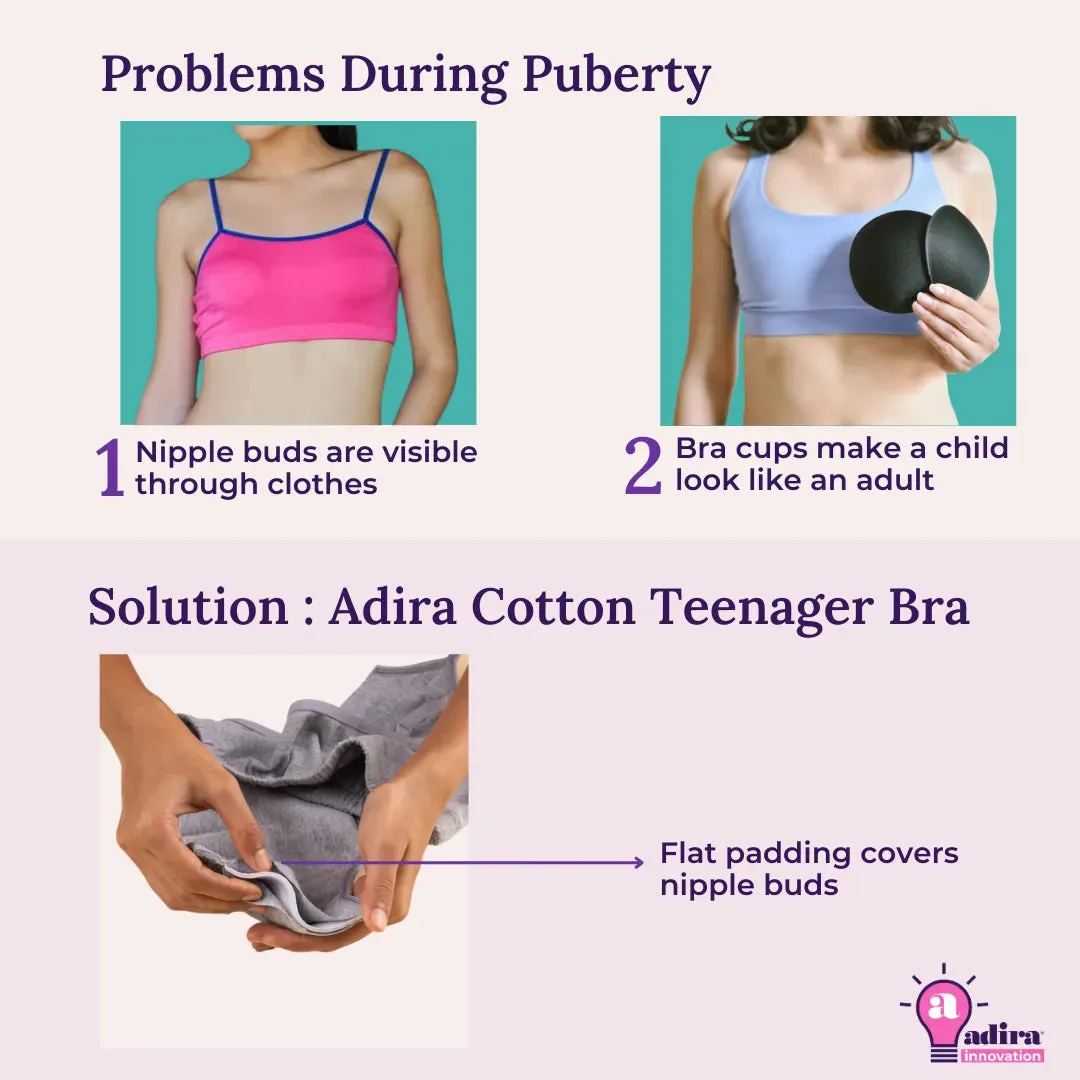 Teenager Bra | Teenager Cotton Bra | Wireless Bra | Flat Padded | Slip On | Pack Of 3