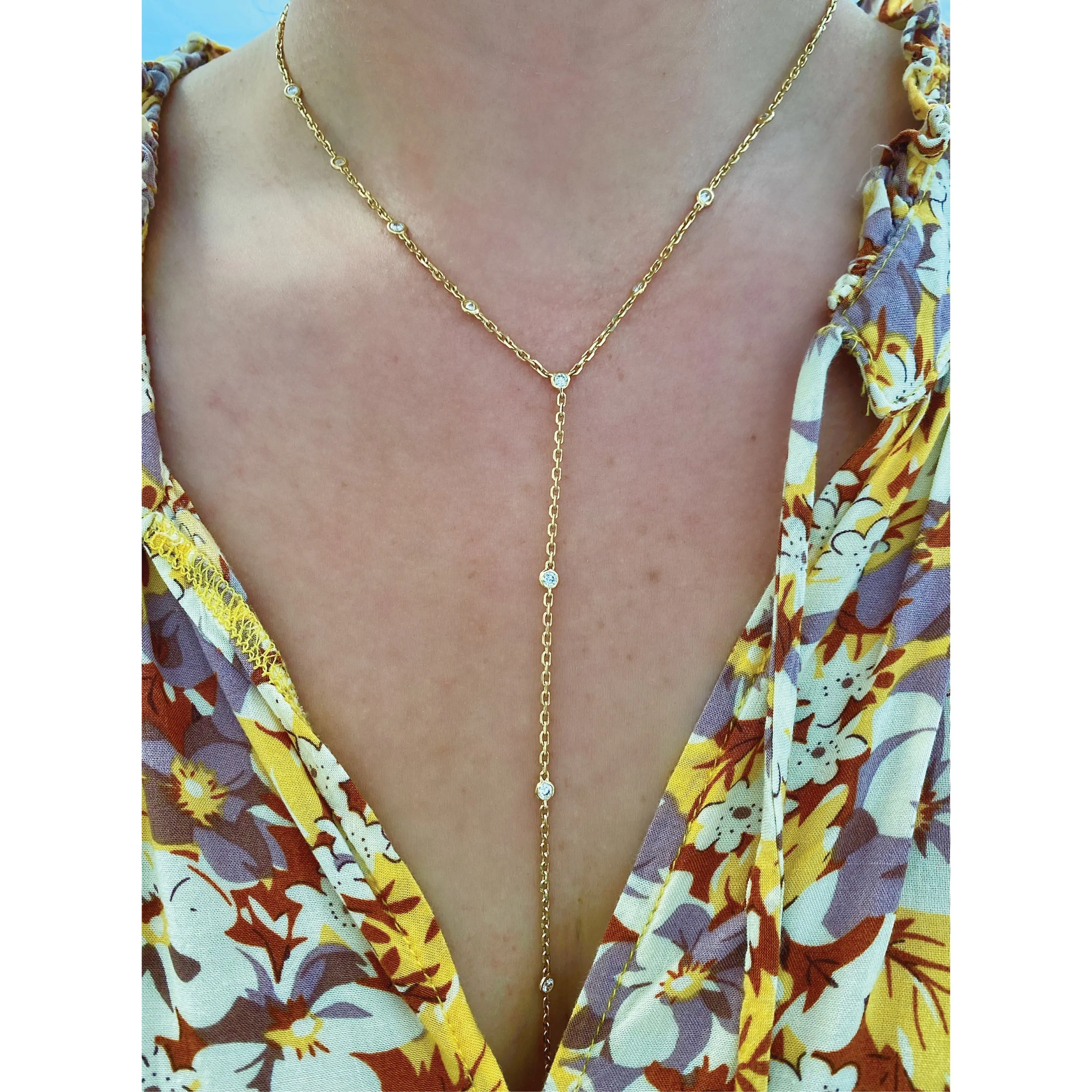 Thick Chain Diamond Bezel Lariat